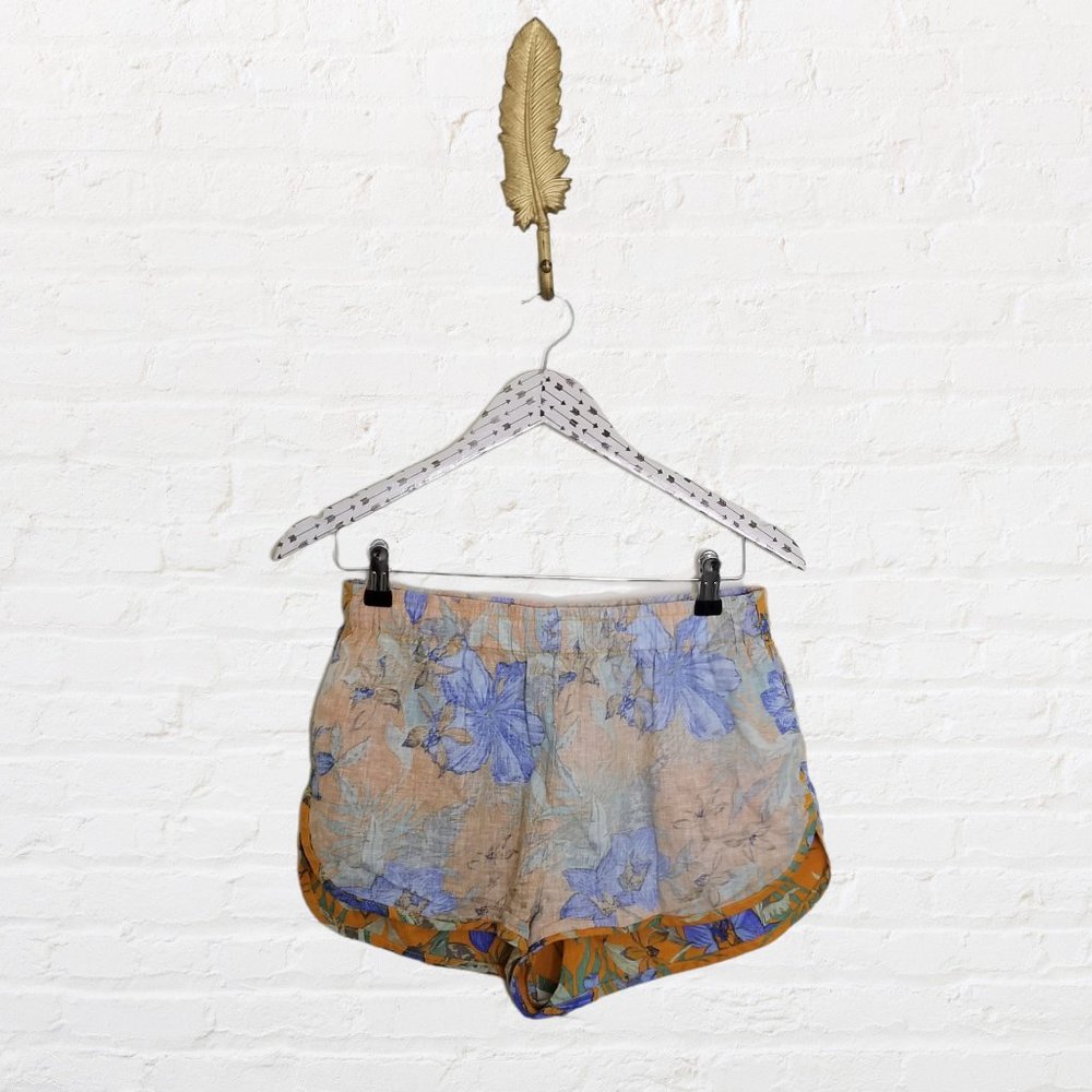 BDG Womens Orange Blue Floral Drawstring Bottom Swim Trunk Shorts Size Small